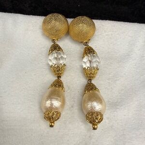 Vintage Carolee Clip On Earrings Rhinestone Faceted Glass Gold Tone Signed